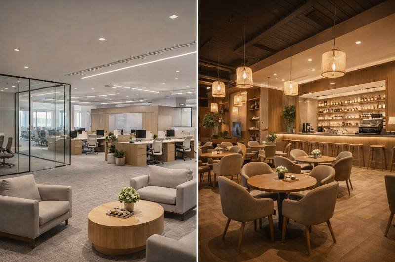 تصميم داخلي للمكاتب الإدارية والمطاعم والمقاهي