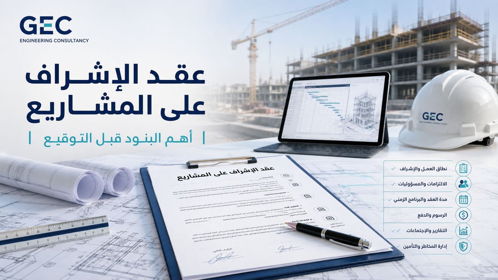 عقد الإشراف على المشاريع: أهم البنود التي يجب أن يعرفها المالك قبل التوقيع