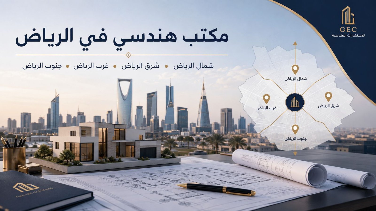 مكتب هندسي في الرياض حسب المنطقة: شمال وشرق وغرب وجنوب الرياض