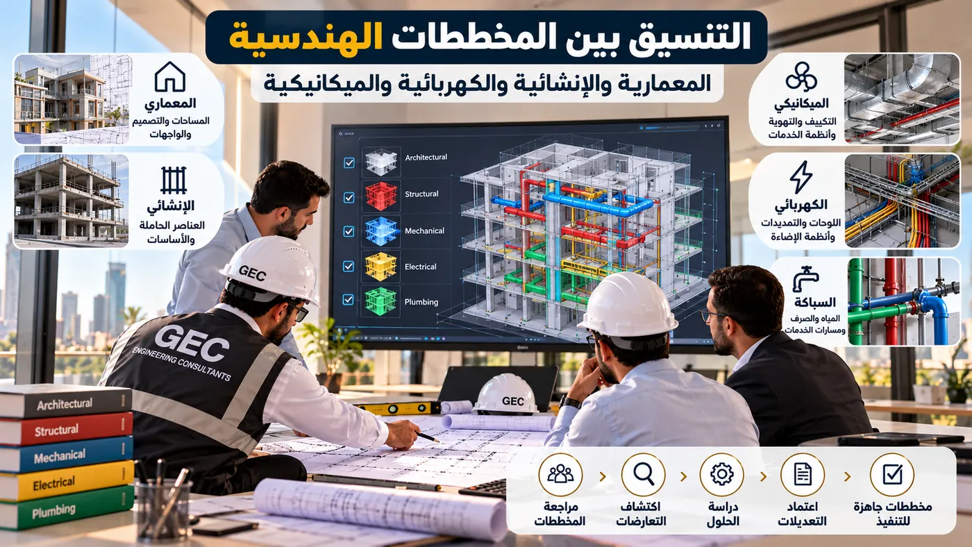 التنسيق بين المخططات المعمارية والإنشائية والكهربائية والميكانيكية